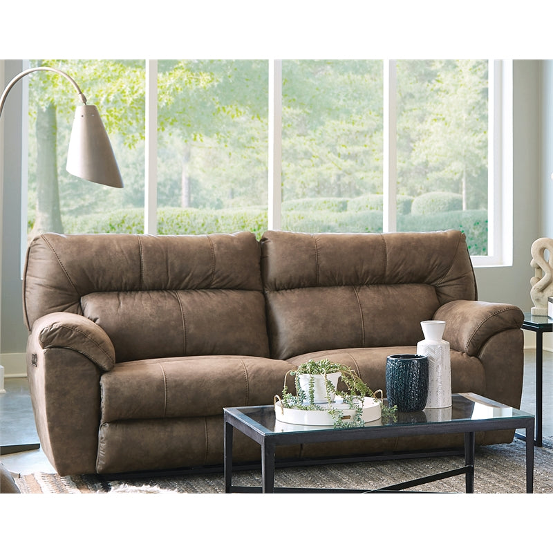 Catnapper Thompson Power Reclining Sofa in Brown Polyester Fabric