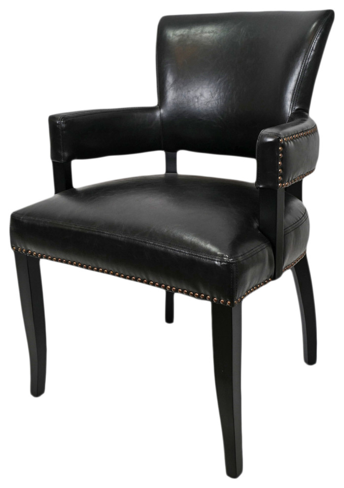 Black Leather and Nailhead Arm Dining Chair   Transitional   Dining Chairs   by Design Mix Furniture  Houzz