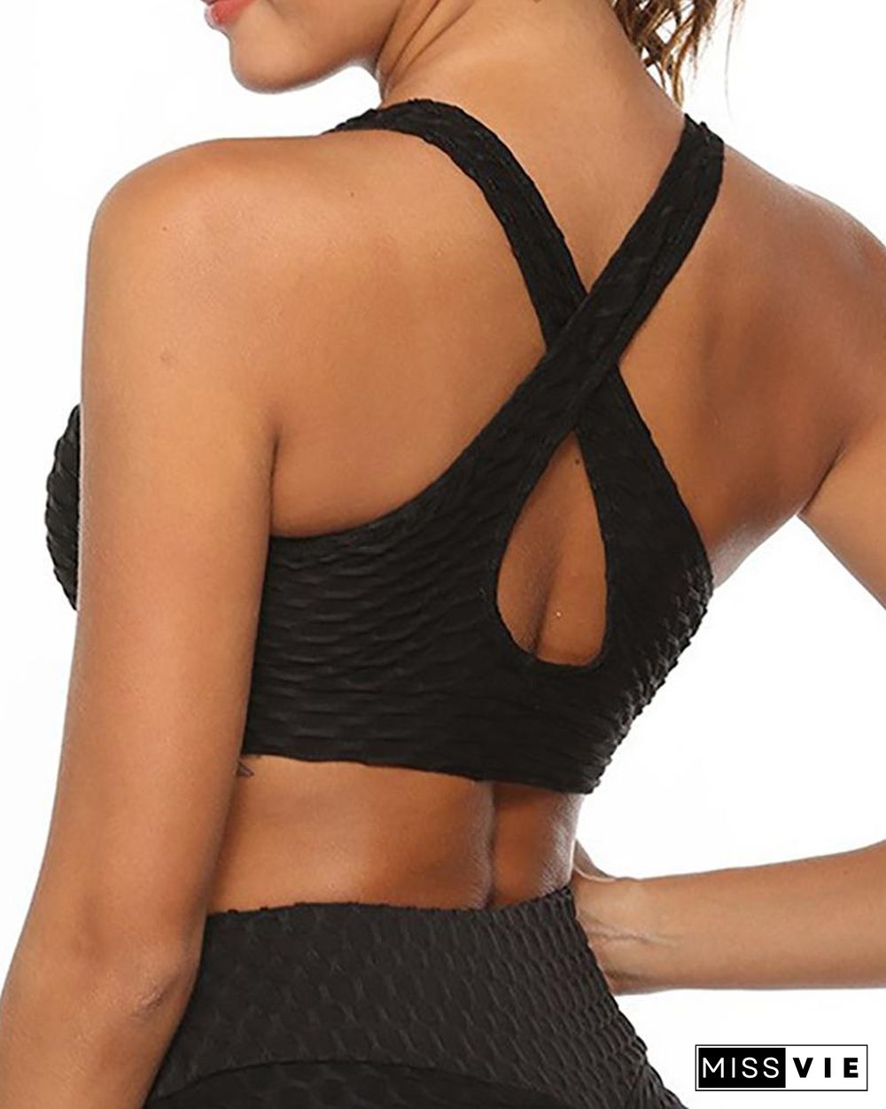 Textured Tank Top Push Up Gym Sports Bra Breathable Elastic Bralette Workout Underwear