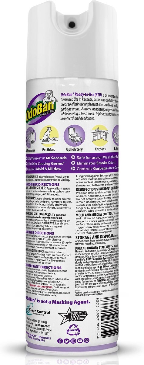 OdoBan Disinfectant Fabric and Air Freshener Lavender Spray， 14.6-oz bottle