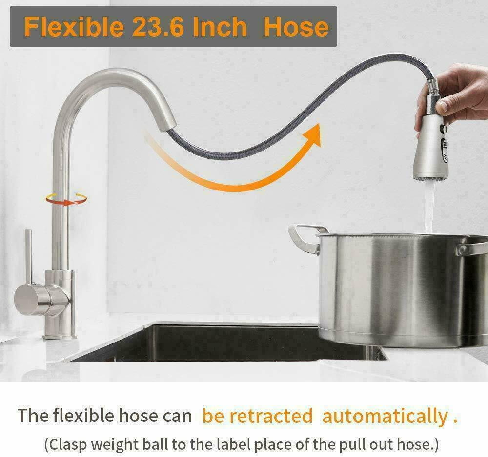 Kitchen Faucet， Pull Down Sprayer Stainless Steel Kitchen Sink Faucet with Deck Plate