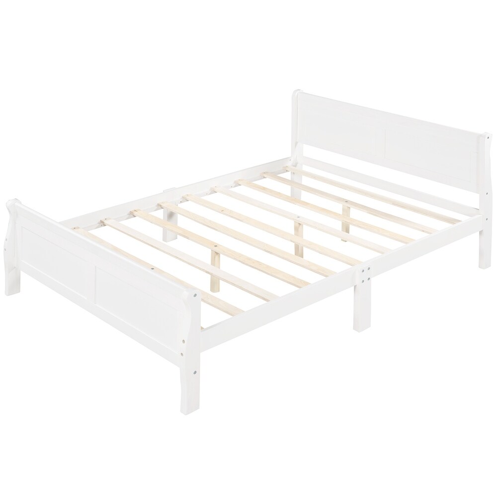 Queen Size Wood Platform Bed with Headboard  Footboard and Solid Wood Slats