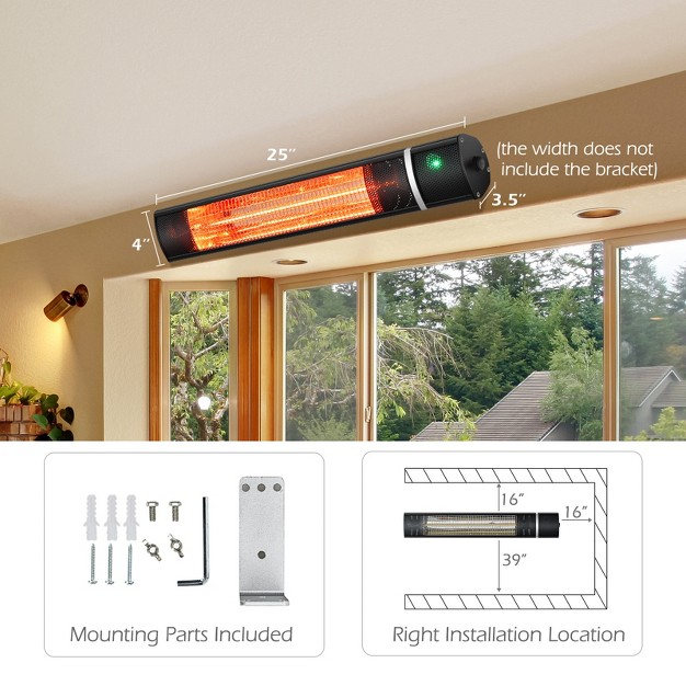 Costway Wall mounted Patio Heater 750w 1500w Infrared Heater With 9 level Adjustable 24h Timer amp Remote Control Black