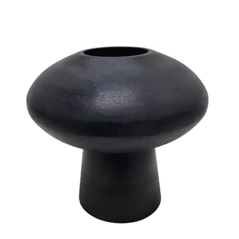 Hot Selling Desktop Iron Round Planter Black Wood Texture Modern Style Flower Pot And Vase For Home And Garden Decor