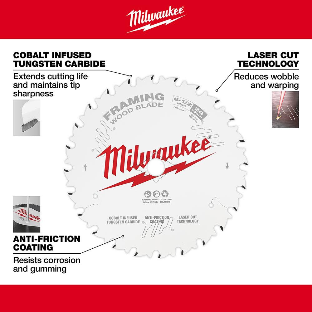 Milwaukee 6-1/2 in. 24T Framing Circular Saw Blade 48-40-0620 from Milwaukee