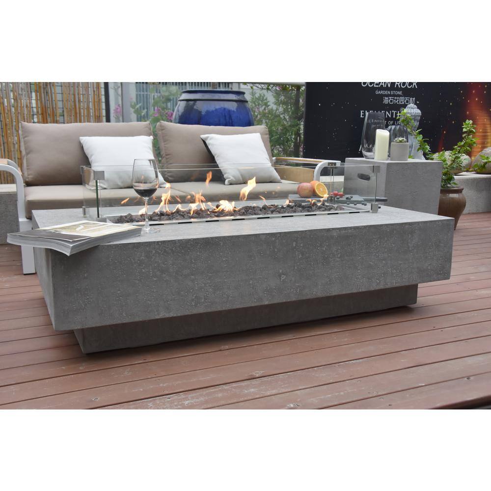 Elementi Hampton 56 in. x 32 in. x 14 in. Rectangle Concrete Propane Fire Pit Table in Light Gray OFG139-LP