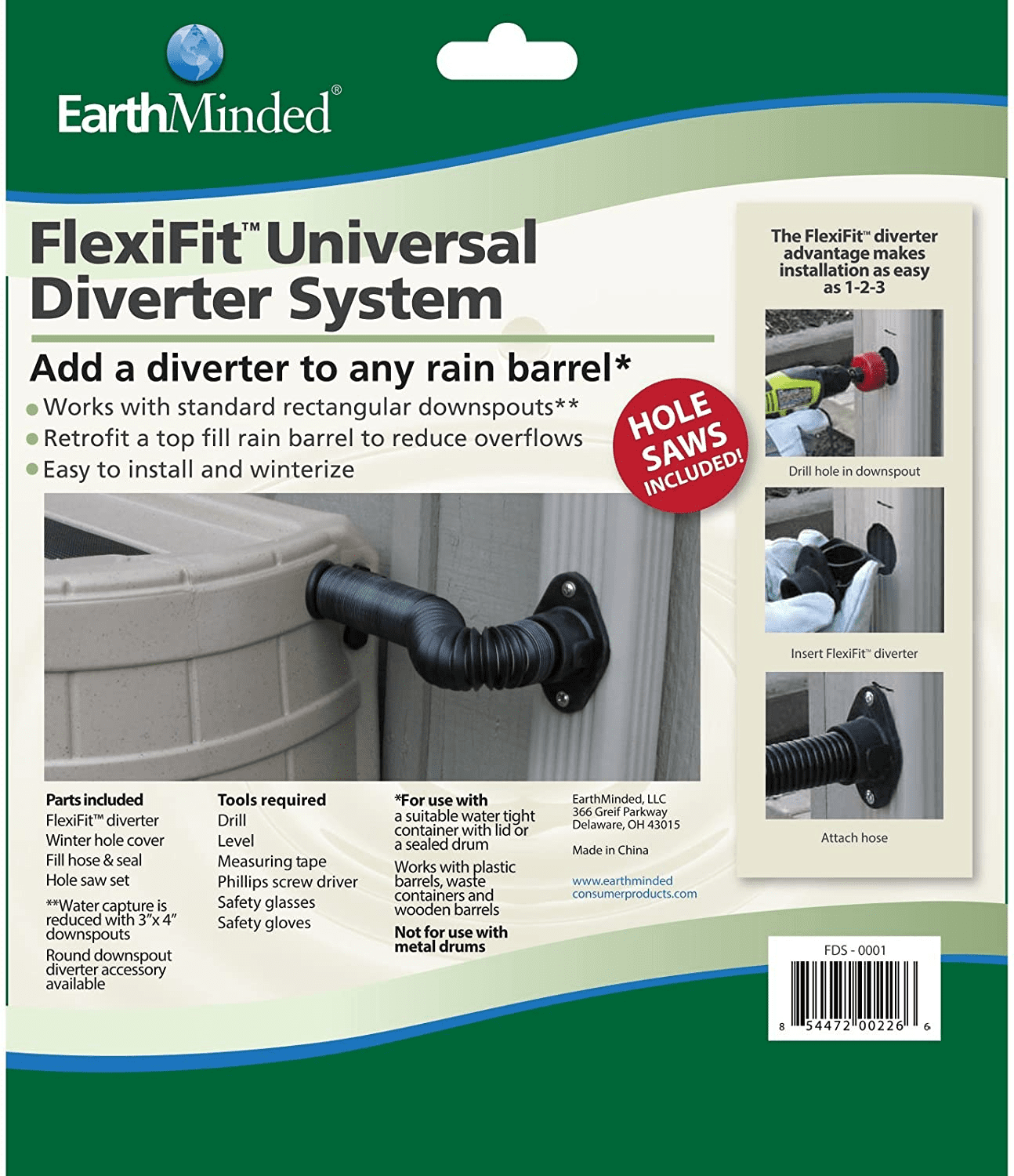 EarthMinded FlexiFit Universal Diverter System - Works with Standard Rectangular Downspouts - Easy to Install