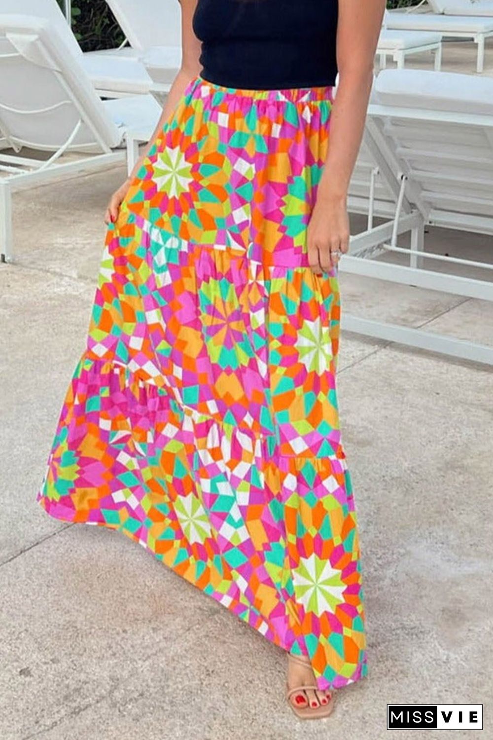 Multicolor Abstract Floral Pattern Maxi Skirt