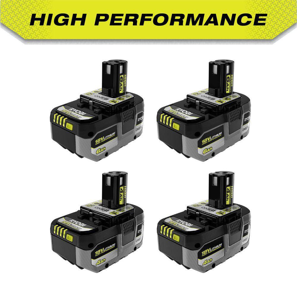 RYOBI ONE+ 18V HIGH PERFORMANCE Lithium-Ion (2) 4.0 Ah and (2) 6.0 Ah Batteries PBP2004-PBP2007