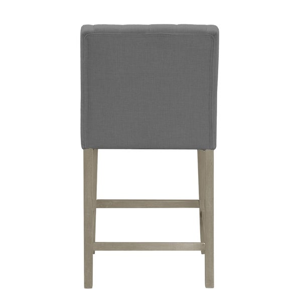 Set of 2 Aled Grey Fabric Counter Stool with Wings and Tufted Buttons