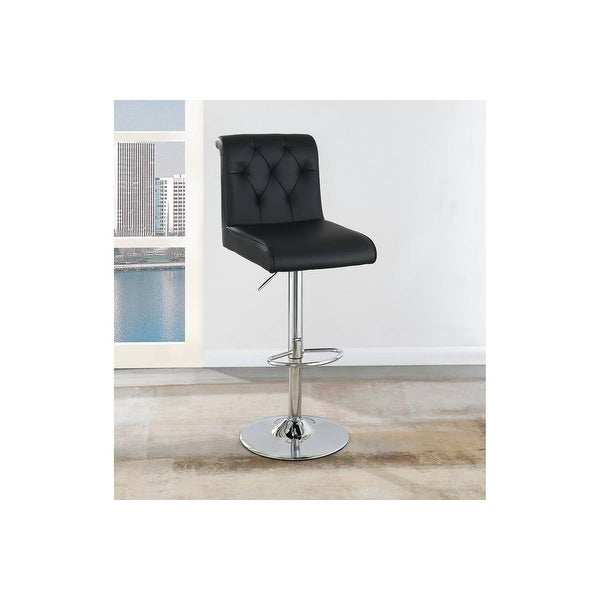 Adjustable Bar stool Gas lift Chair Faux Leather Tufted Chrome Base Modern Set of 2 Chairs Dining Kitchen