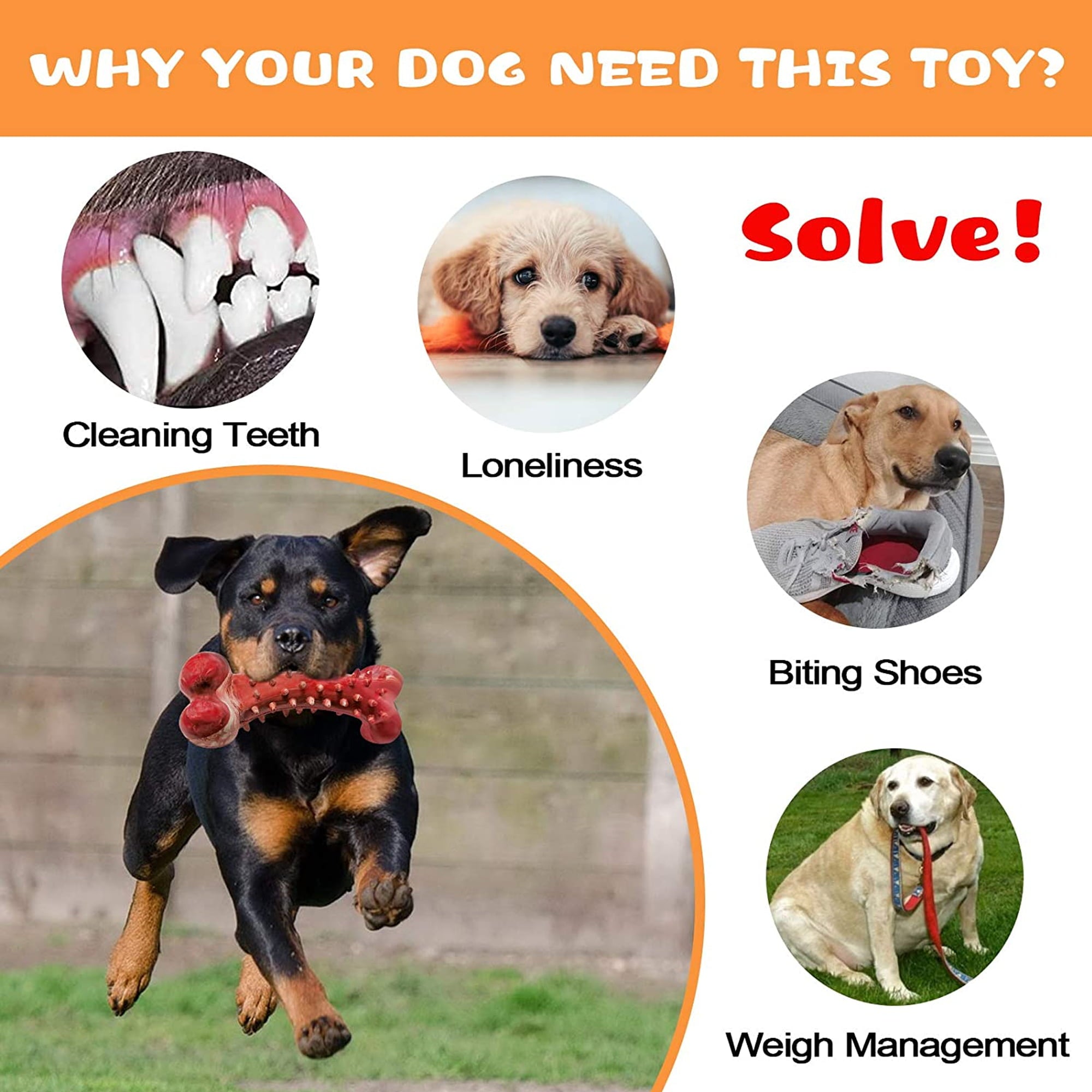 Pet Deluxe Dog Chew Toys for Aggressive Chewers Large Breed，Durable Dog Bones Interactive Dog Toys， Indestructible Tough Natural Rubber Dog Chew Toys for Medium Dog Teeth Cleaning