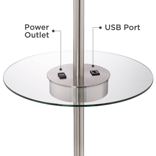 Tall Brushed Nickel Usb And Ac Power Outlet Off White Fabric Drum Shade For Living Room