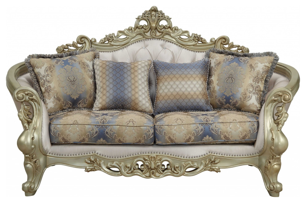 40 quotX 78 quotX 47 quotFabric Antique White Upholstery Poly Resin Loveseat W4 Pillows   Victorian   Loveseats   by HomeRoots  Houzz