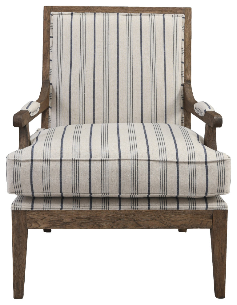 Benzara BM275593 Upholstered Accent Chair  Striped  Kiln Dried Wood  Blue  White   Farmhouse   Armchairs And Accent Chairs   by VirVentures  Houzz