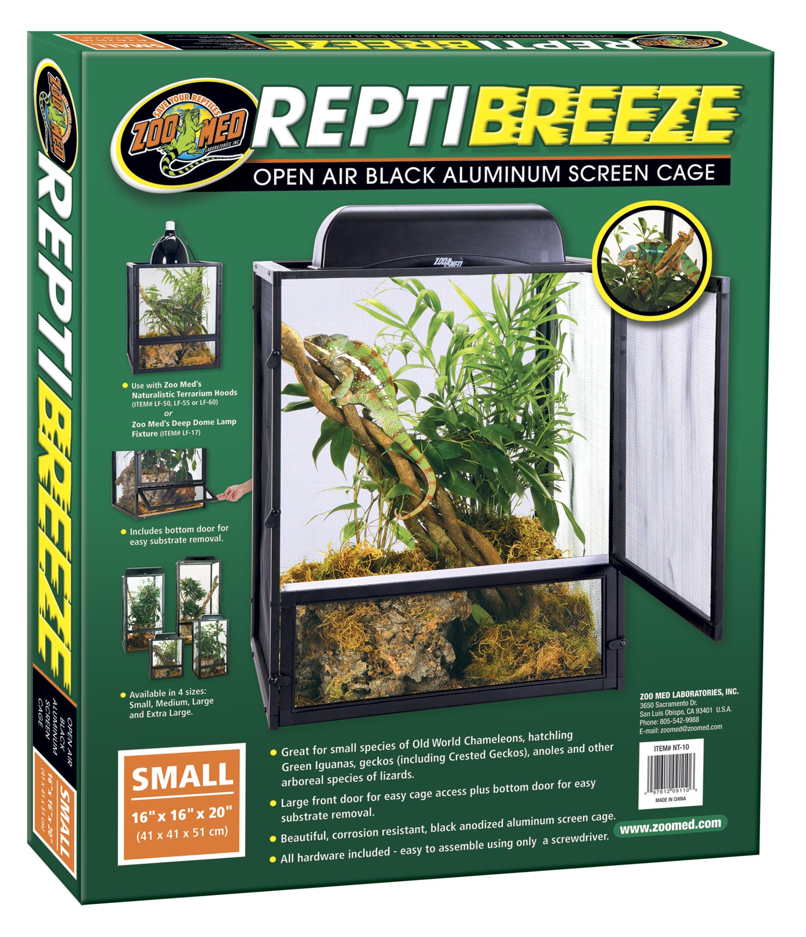 Zoo Med Labs 850-09110 Zoo Med NT-10 ReptiBreeze Alum. Screen cage 16x16x20in