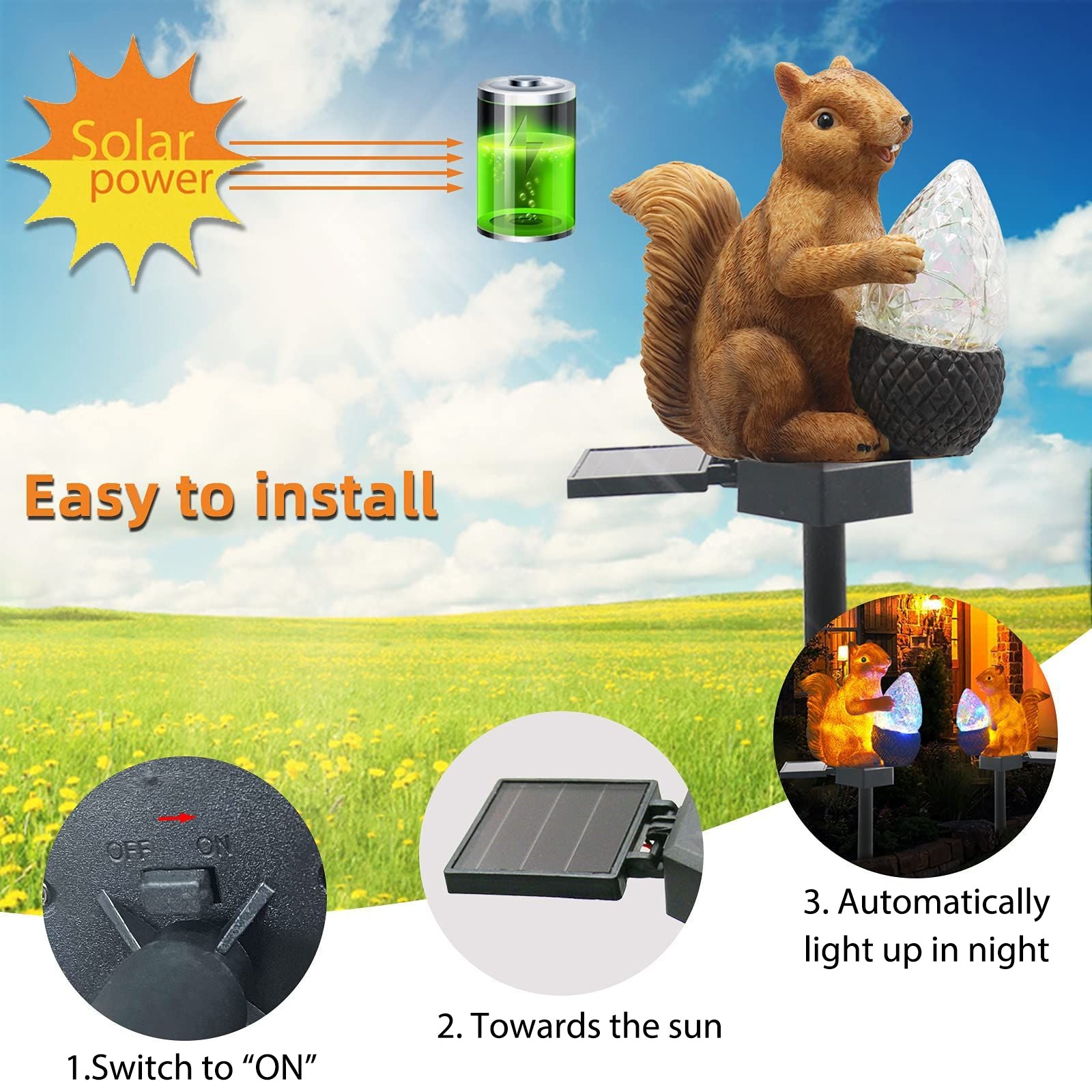 Outdoor Solar Squirrel Modeling Light LED Garden Resin Ground Plug Light Waterproof Lawn Landscape Light