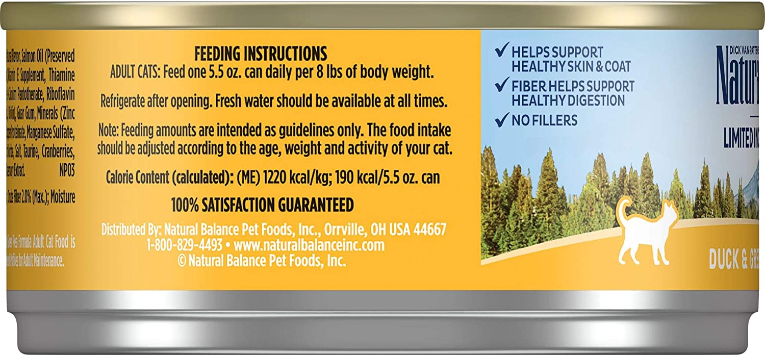 Natural Balance L.I.D. Limited Ingredient Diets Duck and Green Pea Formula Grain-Free Canned Cat Food 5.5-oz case of 24