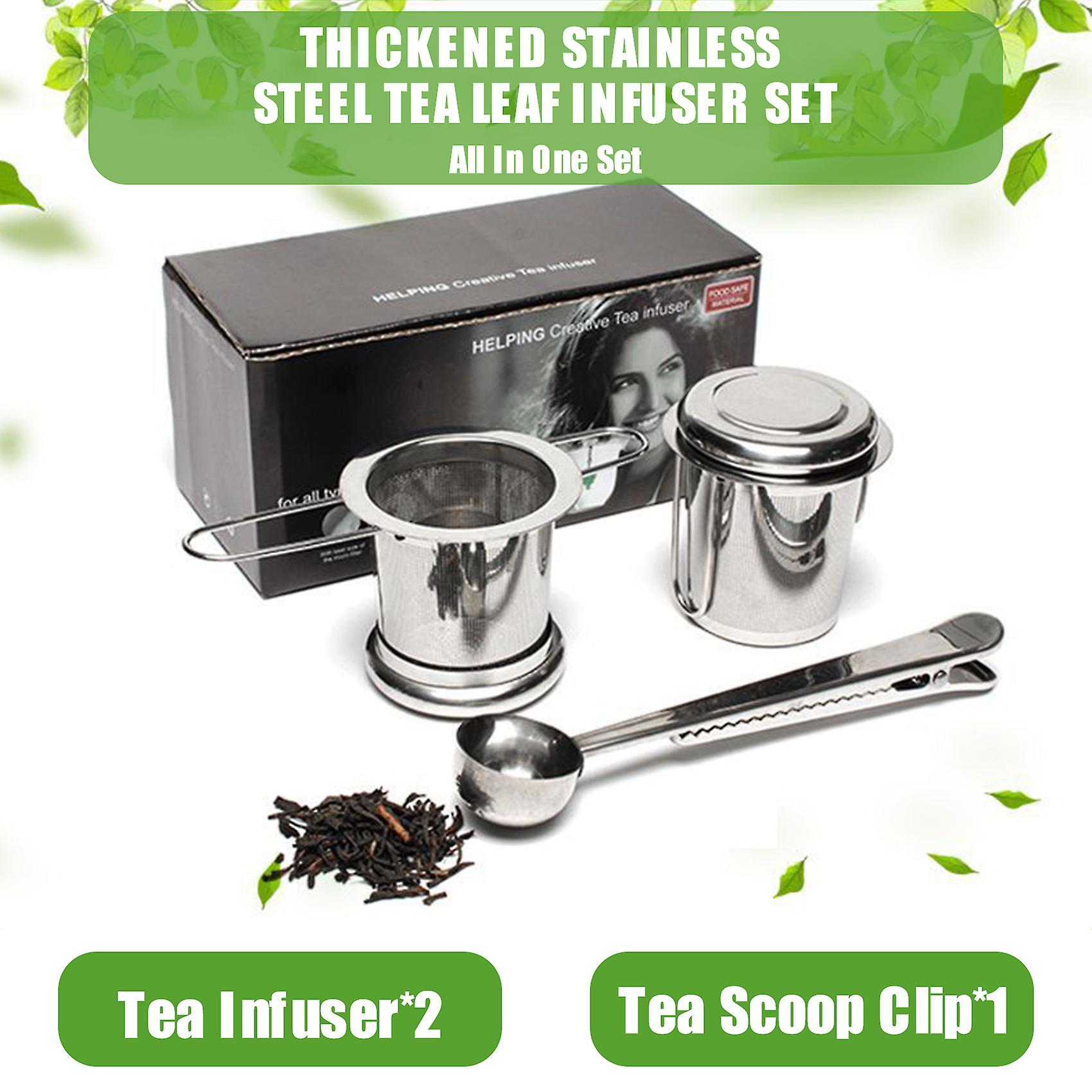 3pcs Tea Infuser Tea Scoop Clip Kit With Tea Lid Food-grade Thickened Stainless Steel Strainer For Loose Tea Fine Mesh Fits Standard Cups Mugs Teapots