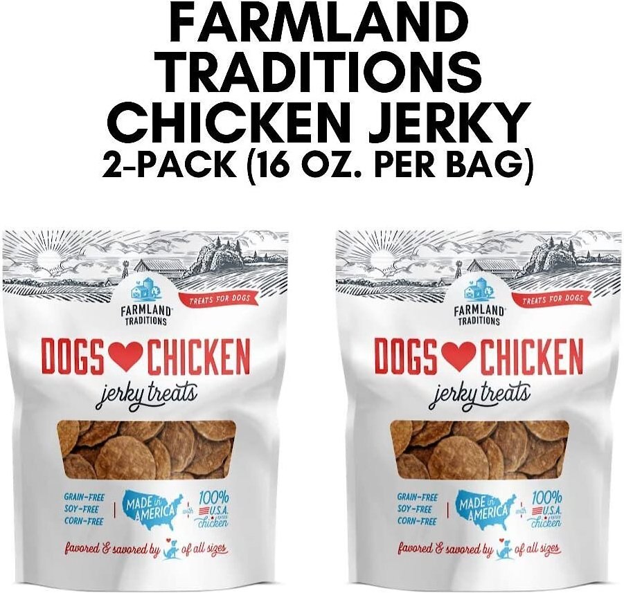 Farmland Traditions Dogs Love Chicken Grain-Free Jerky Dog Treats， 16-oz bag， pack of 2