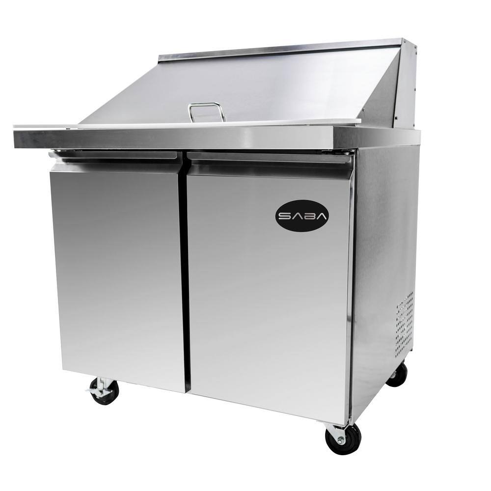 SABA 36.25 in. W 7.8 cu. ft. Commercial Mega Food Prep Table Refrigerator Cooler in Stainless Steel SPS-36-15M