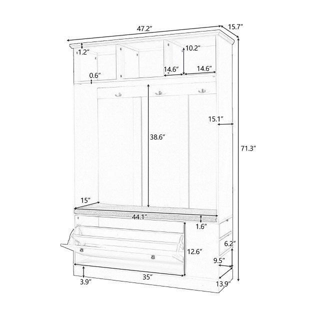 5 in 1 Entryway Bench With Coat Rack And 3 Sturdy Hooks 47 2 x27 x27 Wide Hall Tree With Shoe Storage Bench Modernluxe