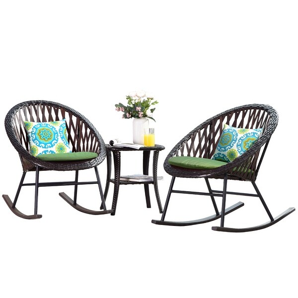 OVIOS 3piece Patio Rocking Chair Bistro Set with Glass Coffee Table