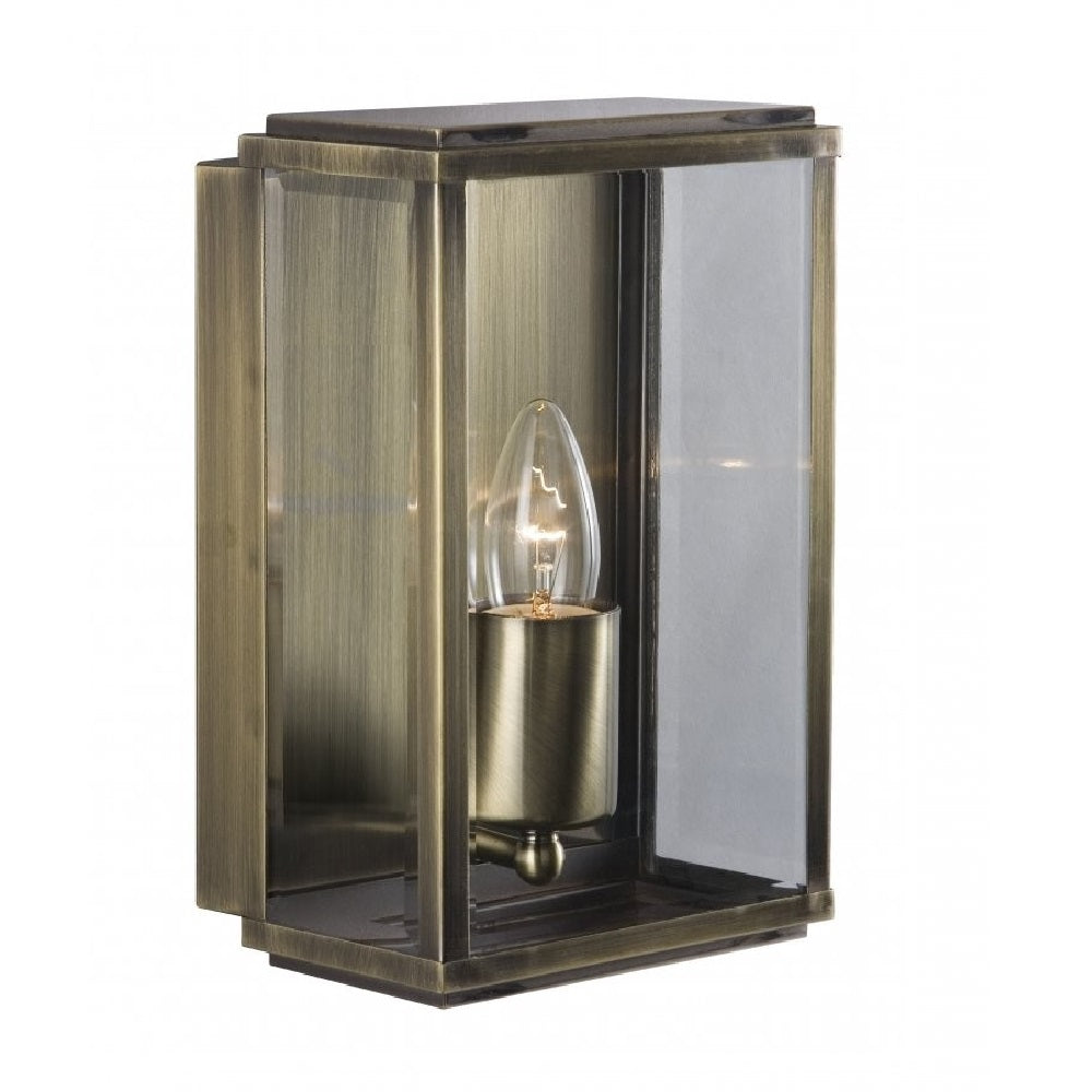 Searchlight 8204AB Antique Brass Outdoor Vintage Rectangle Flush Lantern Wall Light with Clear Glass