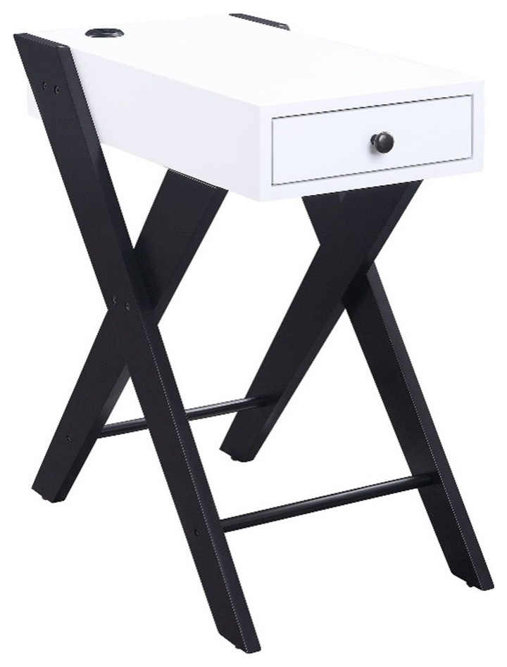 Wooden Frame Side Table with X Shaped Legs and 1 Drawer White and Black   Transitional   Side Tables And End Tables   by Homesquare  Houzz