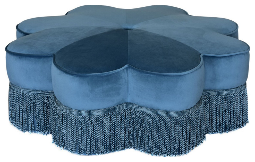 Judith Flower Ottoman Dusty Blue   Contemporary   Footstools And Ottomans   by Peachtree Fine Furniture  Houzz