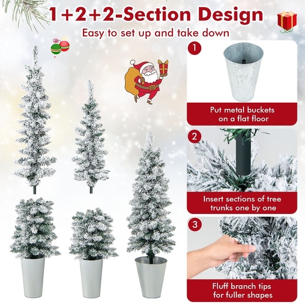 3/4/5 FT Potted Artificial Christmas Tree SnowFlocked Slim Faux Trees