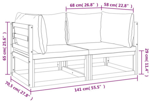 vidaXL Outdoor Loveseat 2 Pcs Couch with Light Gray Cushions Solid Wood Acacia   Transitional   Outdoor Sofas   by vidaXL LLC  Houzz