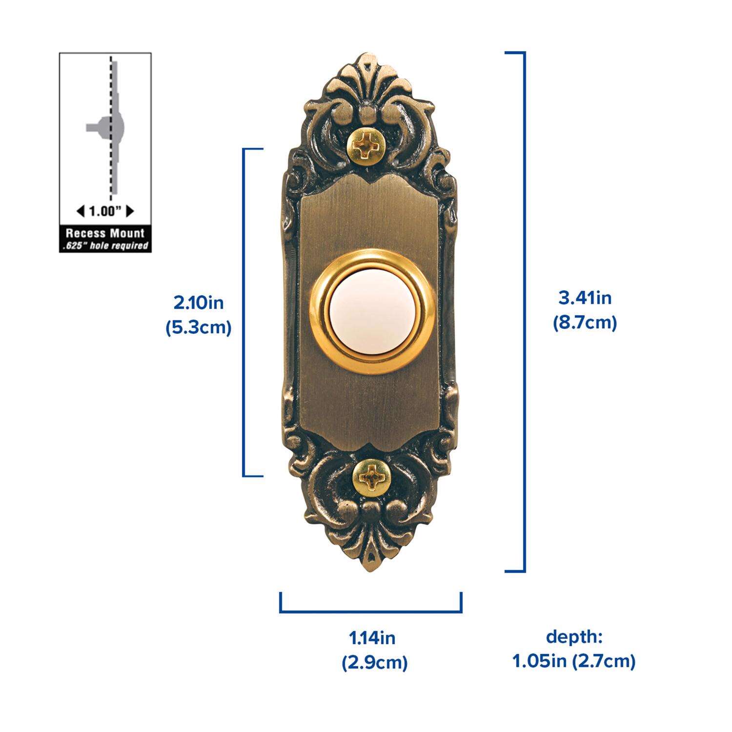 Heath Zenith Antique Brass Metal Wired Pushbutton Doorbell