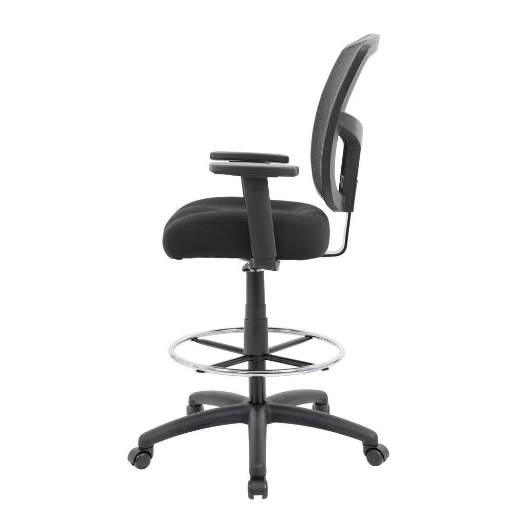 BOSS Office Products Black Mesh Drafting Chair with Adjustable Arms B16021