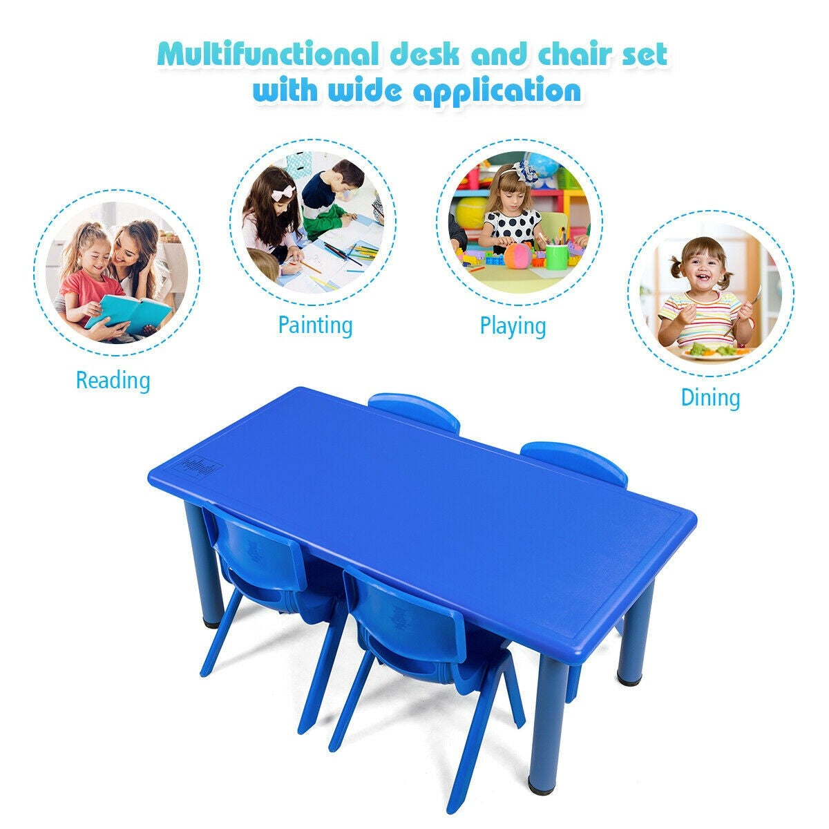 Costzon 47 x 23.5 Inch Rectangular Kids Table, Children School Activity Table for Reading Drawing Dining Playing