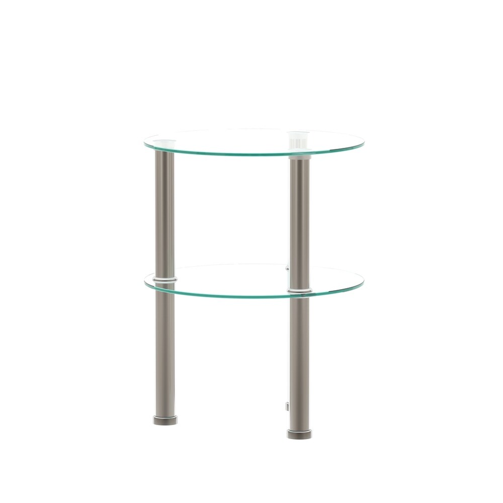 2 Tier Tempered Glass End Table  Round Coffee Table Sofa Side Table for Small Space