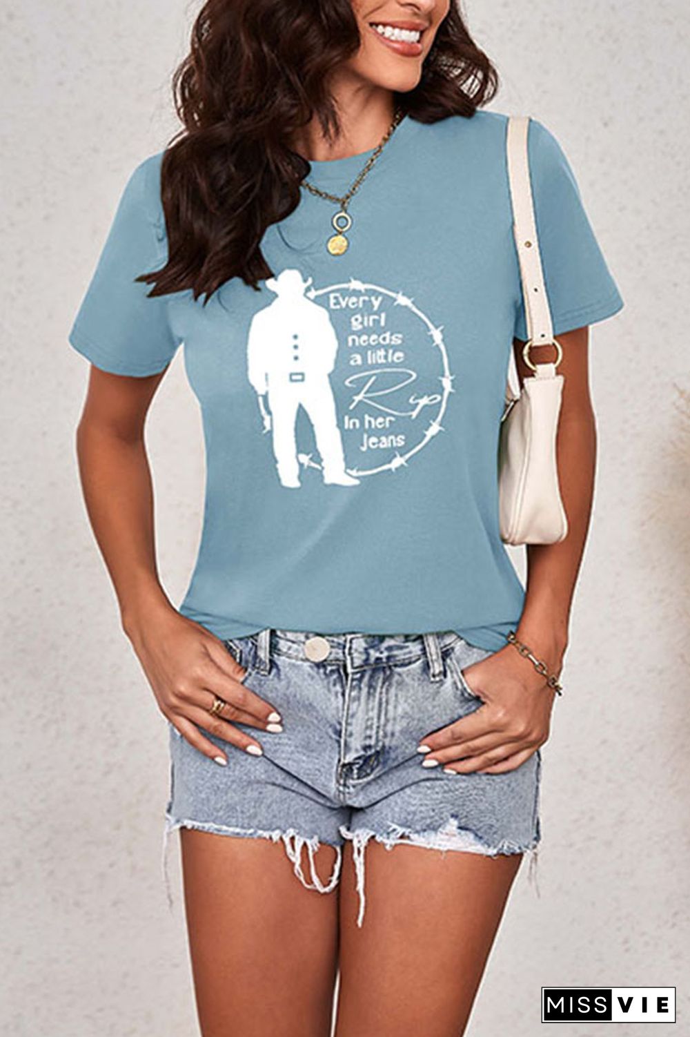 Every Woman Needs a Little Rip in their Jeans Graphic Printed Short Sleeve T Shirt Wholesale