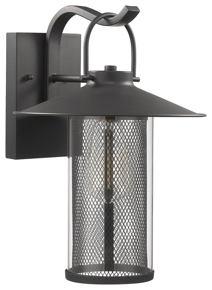 Elijah 1 Light Textured Black Outdoor Wall Sconce 14 quot  Industrial   Outdoor Wall Lights And Sconces   by Homesquare  Houzz