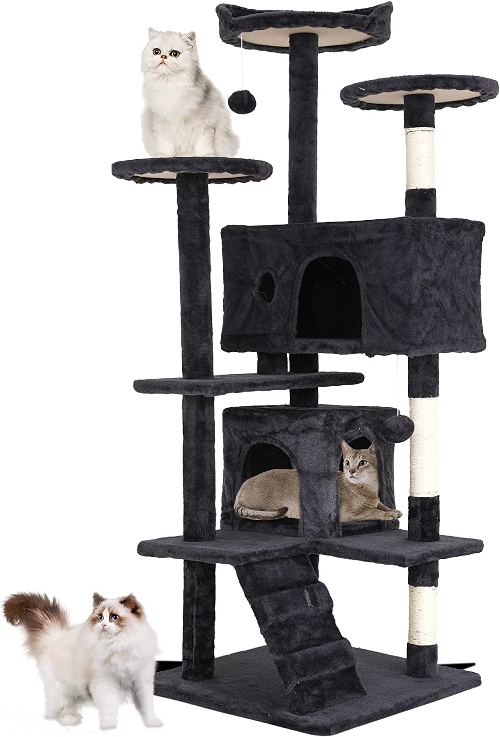 BestPet 54in Cat Tree Tower with Cat Scratching Posts Stand House Cat Condo with Funny Toys(54in，Dark Gray)