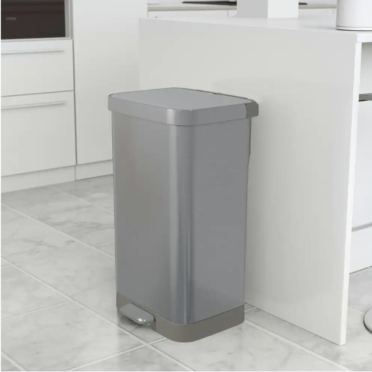 Glad 20 Gal. All Stainless Steel Step-On Large Metal Kitchen Trash Can with Clorox Odor Protection and Soft-Closing Lid