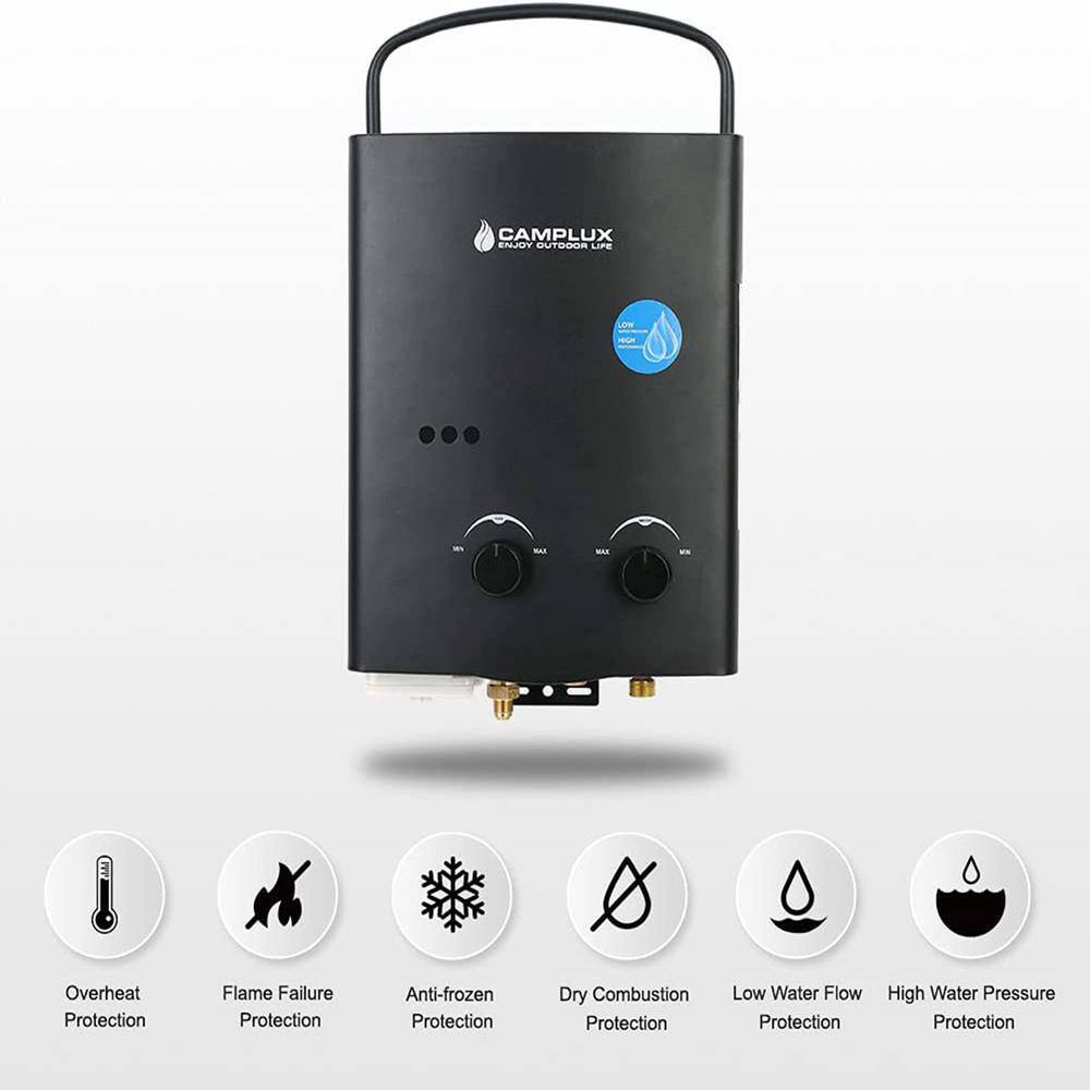 CAMPLUX ENJOY OUTDOOR LIFE Camplux 5 L 1.32 GPM Outdoor Portable Propane Gas Tankless Water Heater with 1.2 GPM Water Pump Black AY132BP43