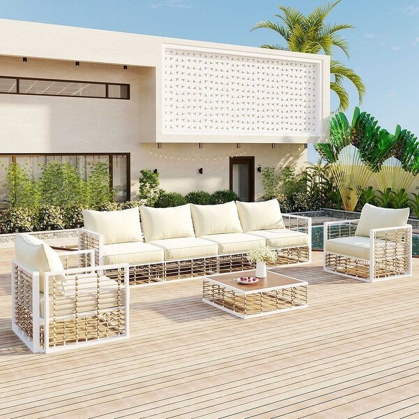 7 PCS Modern Outdoor Patio Furniture Set，Metal Sectional with Cushions