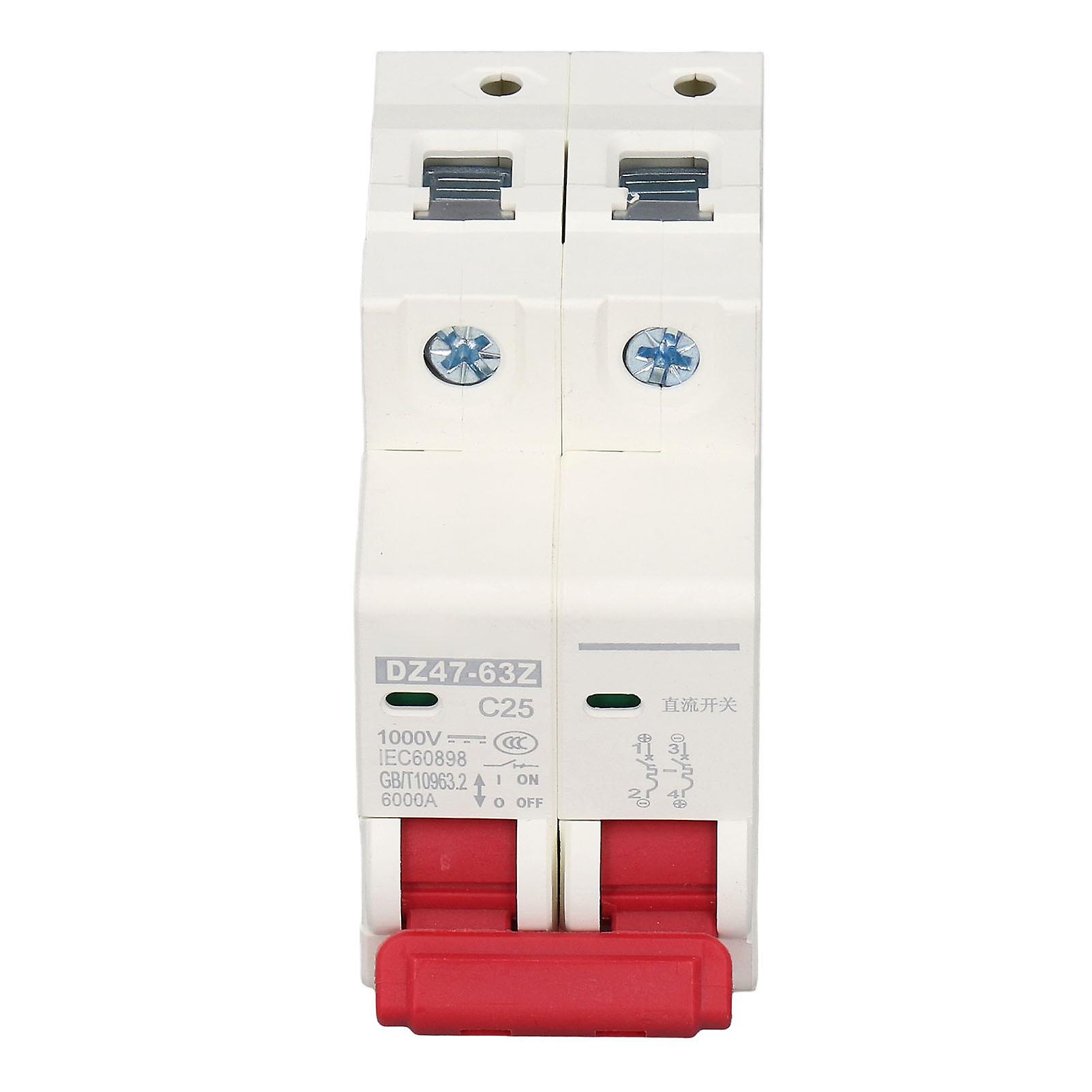 Circuit Breaker 2P DC 1000V MCB 25A DIN Rail Mount Protection Switch 6000A Breaking Capacity