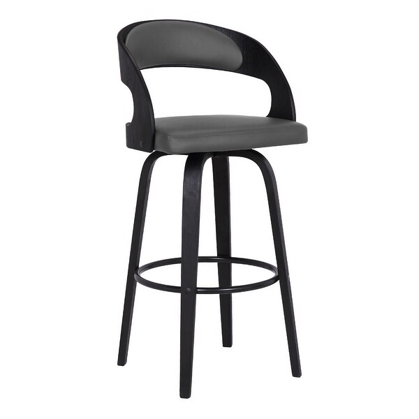 Counter Height Wooden Bar Stool with Cutout Padded Backrest， Black and Gray