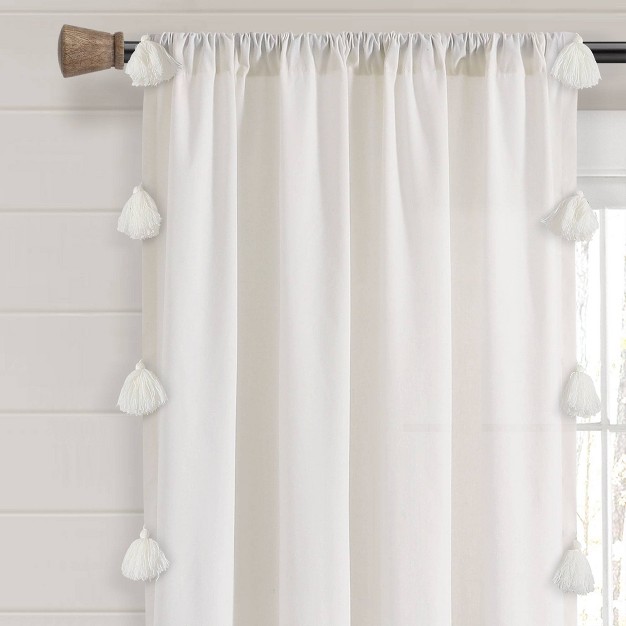 Boho Faux Linen Texture Tassel Rod Pocket Window Curtain Panels Lush D cor