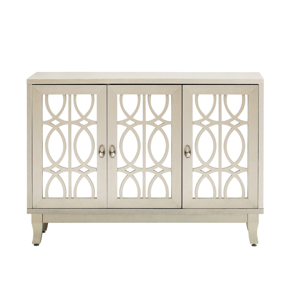 3 Door Sideboard with Glass Doors and Silver Handle