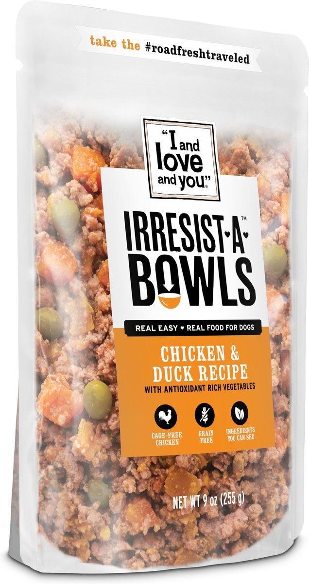 I and Love and You Irresist-a-Bowls Grain-Free Chicken and Duck Recipe Freeze-Dried Dog Food， 9-oz pouch