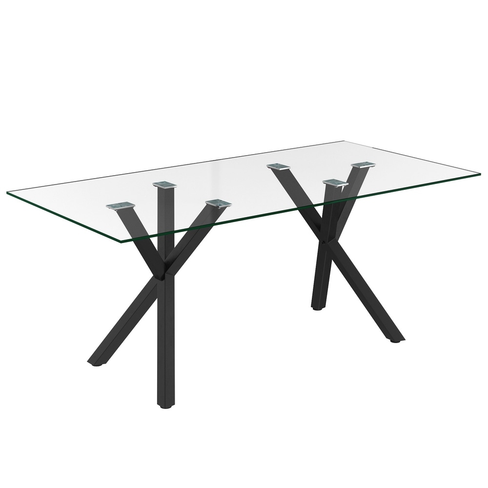 Contemporary Glass and Metal Dining Table