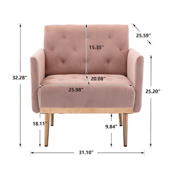 Modern Accent Leisure Chair with Tufted Cushion BackandSeat， Flared Arms and Tapered Rose Golden Legs