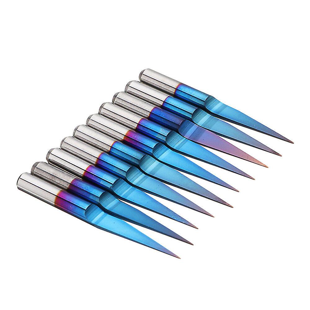 10pcs 3.175mm Blue Coating Pcb 3d Milling Cutter 10/15/20/25 Degrees Tungsten Carbide V Shape Engraving Bit Cnc Router Tool